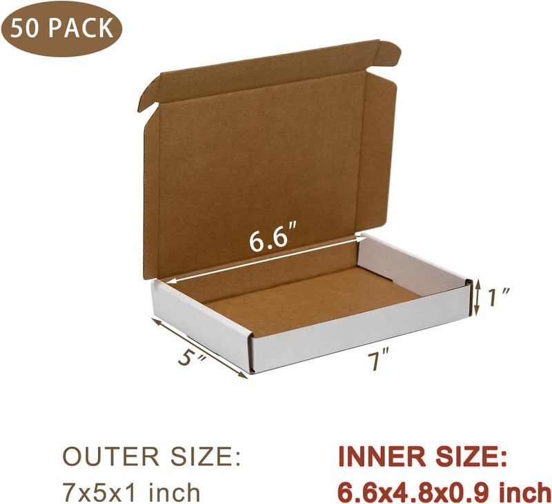 SUNLPH 50 Pack 7x5x1 Inches Small Shipping Boxes, White Corrugated Cardboard Boxes, Moving Mailing Packing Box - Image 2